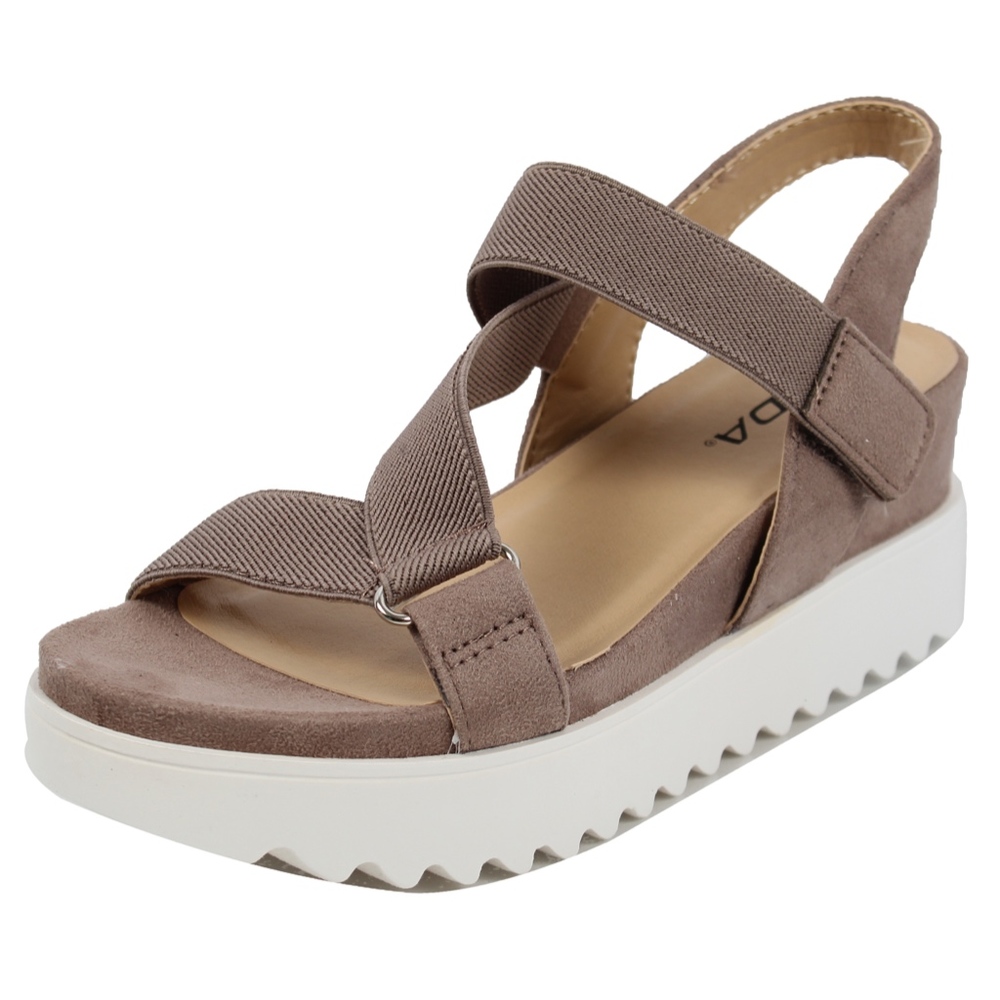 Taupe Open Toe Ankle Strap White Lug Flatform - Picture 2 of 5